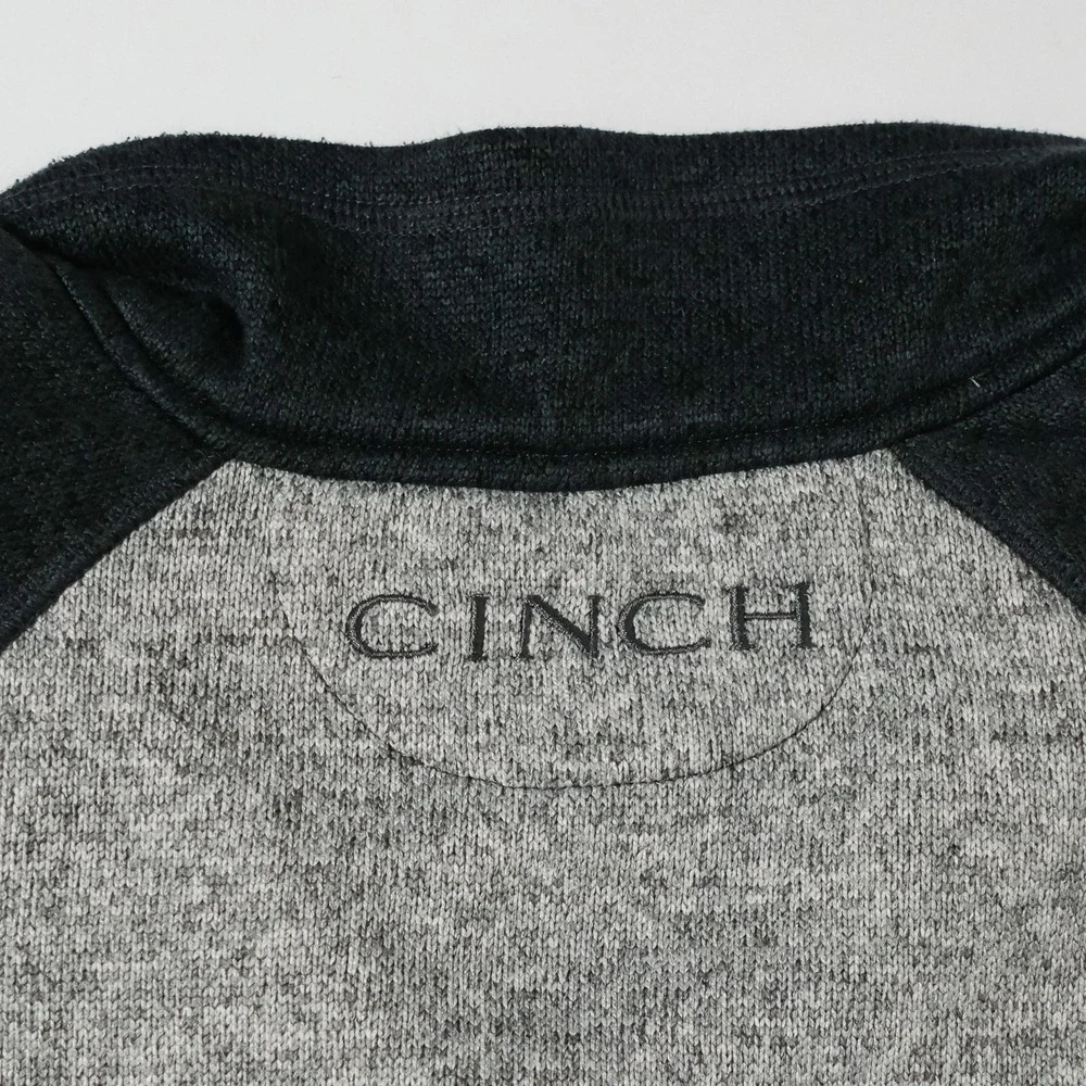 Cinch 1/4 Zip Mens Pullover Medium Gray Embroidered Stretch Western